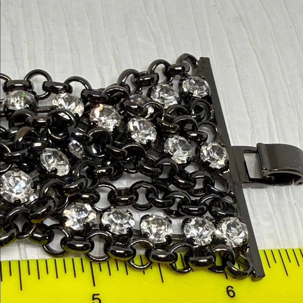 Vintage thick gun metal Black Chain Bracelet scattered rhinestones